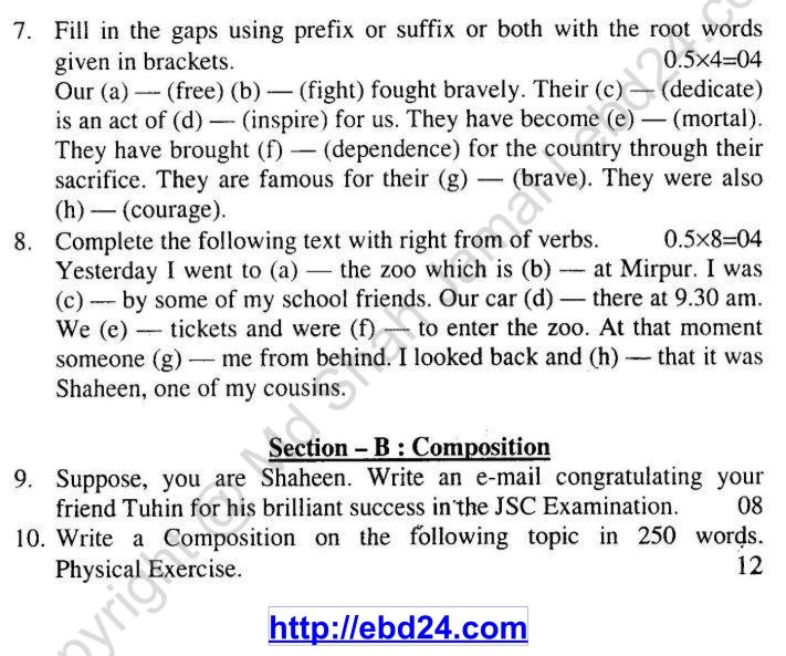 English Suggestion and Question Patterns of JSC Examination 2013