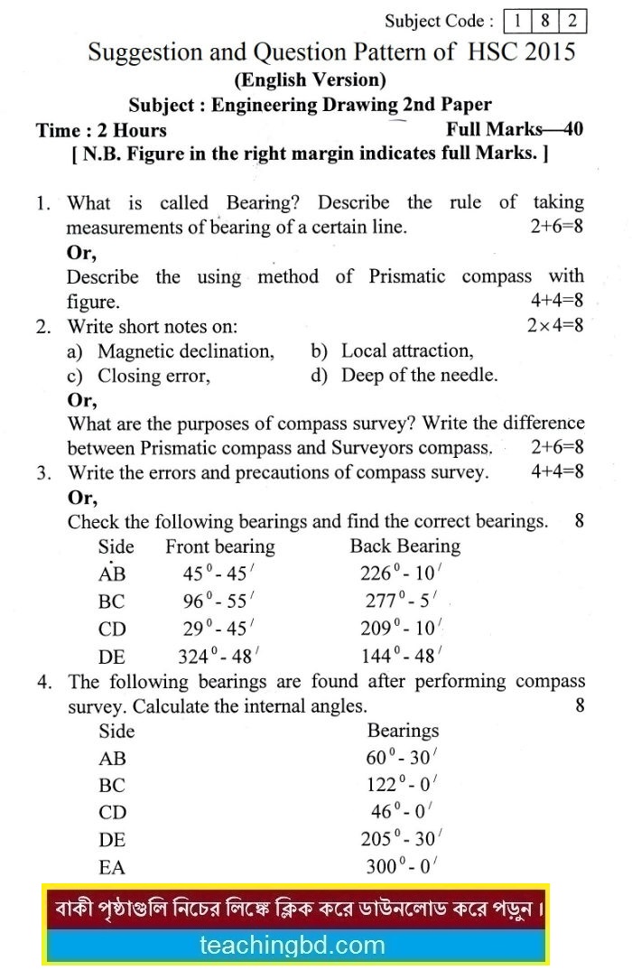EV Engineering Drawing and Survey 2nd Paper Suggestion and Question Patterns of HSC Examination 2015