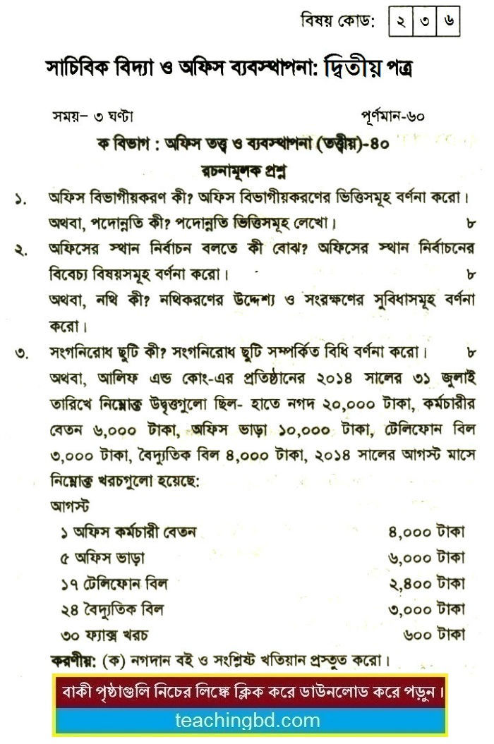 Secretarial Science and Office Management 2nd Paper Suggestion and Question Patterns of HSC Examination 2015-4